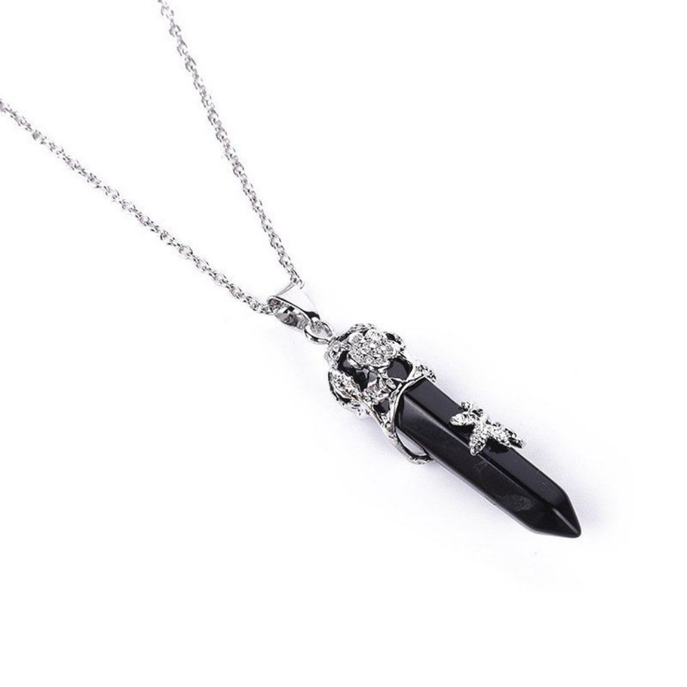 Onyx Natural Stone Point Chakra Healing Gemstone Pendulum‎ Pendant Neckla…